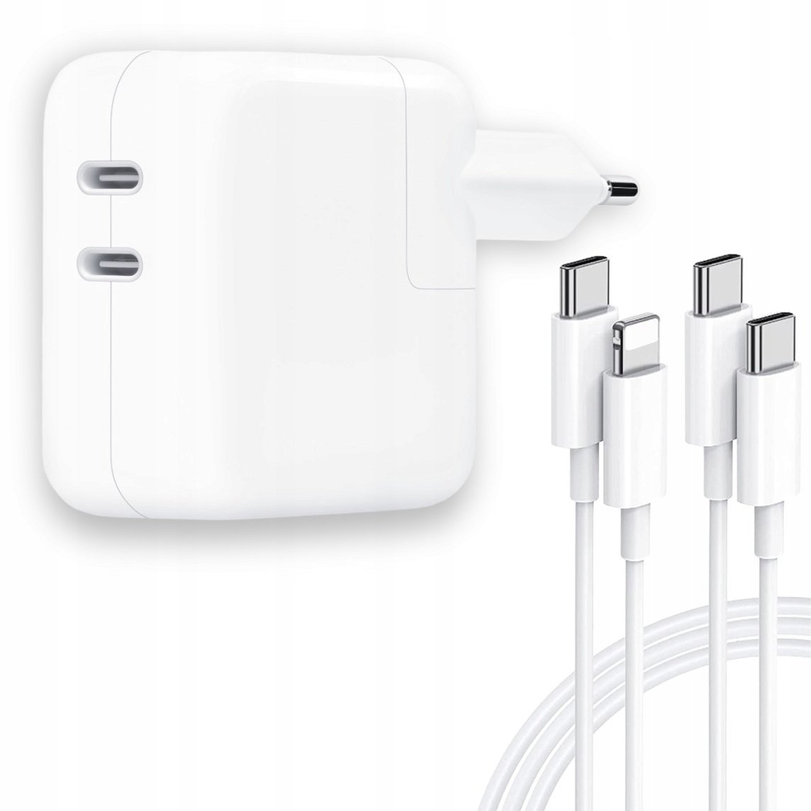 SZYBKA ŁADOWARKA do IPHONA 2X USB C 50W + 1x KABLE USB-C + 1xLightning 1,0m
