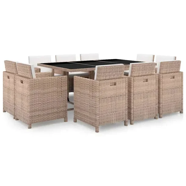 Zestaw mebli rattanowych 10+1+20, beżowy/kremowy, stal/rattan/szkło, 167x