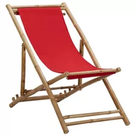 Fotele i krzesła ogrodowe - vidaXL Leżak z bambusa i czerwonego płótna - miniaturka - grafika 1