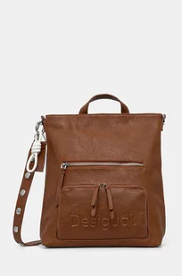 Desigual plecak HALF LOGO FW24 PRETO damski kolor brązowy duży gładki 24WAKP03 - Torebki damskie - miniaturka - grafika 1