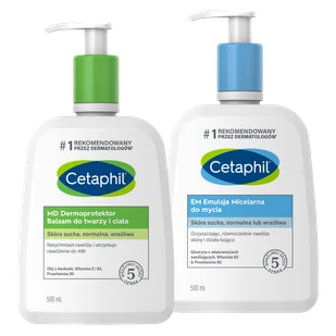 Cetaphil Zestaw kosmetyków: EM Emulsja Micelarna, 500 ml+ MD Dermoprotektor Balsam do twarzy i ciała, 500 ml - Kosmetyki do mycia twarzy - miniaturka - grafika 1