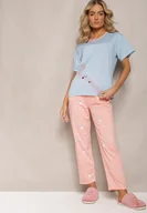 Piżamy damskie - Jasnoniebieski Komplet Piżamowy Góra z Nadrukiem i Spodnie o Prostym Kroju Rellina - Renee - miniaturka - grafika 1