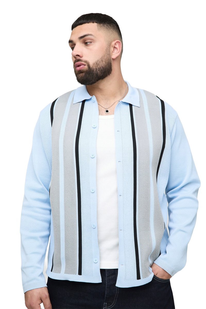 BOOHOOMAN MĘSKI SWETER WKŁADANY PRZEZ GŁOWĘ W PASKI NIEBIESKI 4XL Z3A*