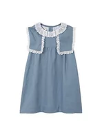 Sukienki - Gocco Lniana sukienka z haftowanymi paskami, Ciemny Turkusowy - miniaturka - grafika 1