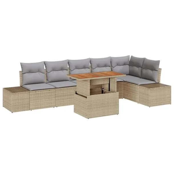 Zestaw Wypoczynkowy na Zewnątrz z Polirattanu, Beżowy, 7 Elementów