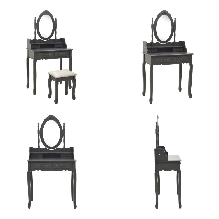 vidaXL Toaletka z taboretem szara 75x69x140 cm drewno Paulownia - Toaletka - Toaletki - Zestaw toaletek - Zestawy toaletek