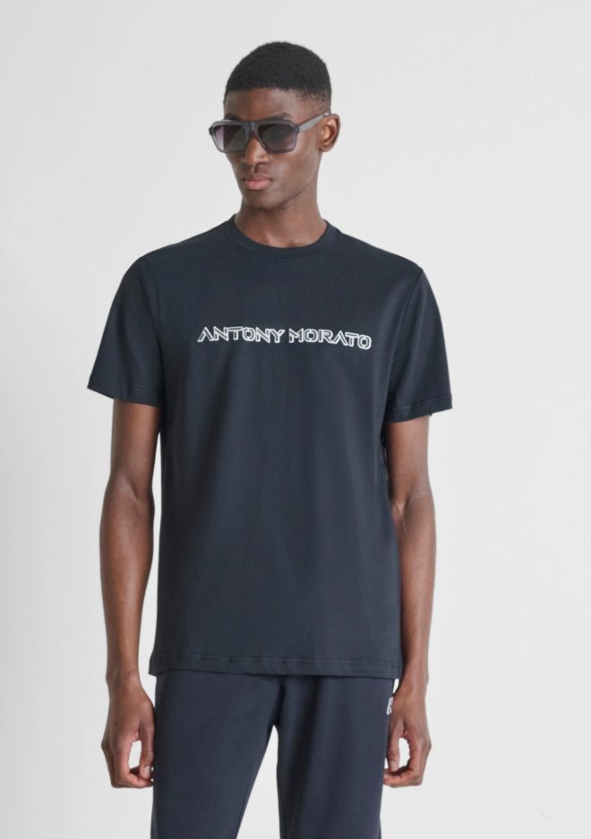 T-shirt con stampa męskie niebieski marine
