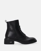 Botki damskie - Czarne trzewiki damskie skórzane z suwakiem - Venezia - miniaturka - grafika 1