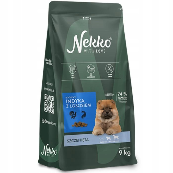 NEKKO GF Puppy Średnie Duże Rasy Indyk Łosoś Sucha Karma Psa Szczeniąt 9kg