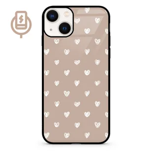 Serduszka beż - iPhone 14 Etui szklane flexible indukcyjne - Etui i futerały do telefonów - miniaturka - grafika 1