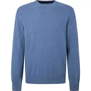 Hackett London Sweter męski Merino Cash Mix Crew, niebieski (stalowy niebieski), L - Swetry męskie - miniaturka - grafika 1