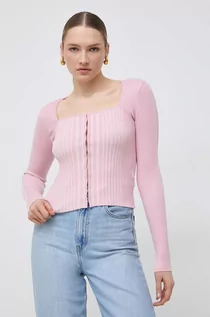 Swetry damskie - Guess kardigan damski kolor różowy lekki - grafika 1