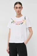 Koszulki sportowe damskie - Guess t-shirt bawełniany kolor biały - miniaturka - grafika 1