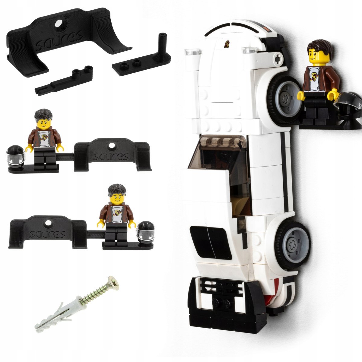 Speed Champions - 6 STUD - Uchwyt ścienny na LEGO + Uchwyt na minifigurkę