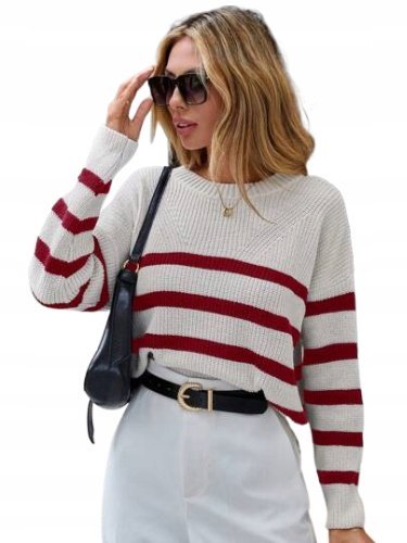 SHEIN SWETER DAMSKI ECRU W PASKI CASUAL M 1ŁŁJ