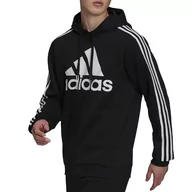 Bluzy sportowe męskie - Bluza adidas Essentials Fleece 3-Stripes Logo Hoodie H14641 - czarna - Adidas - miniaturka - grafika 1