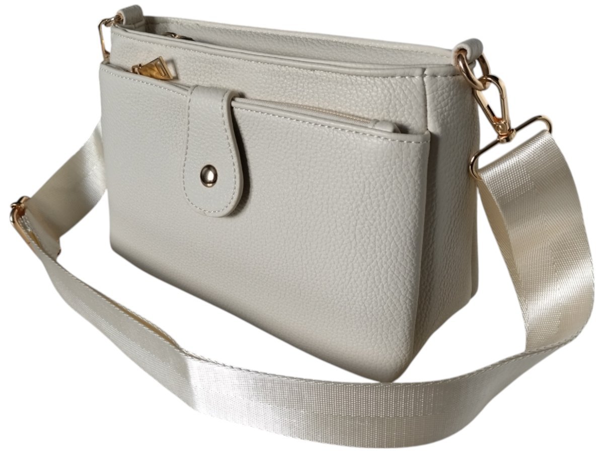 Torebka Damska, Miejska Mała Listonoszka Na Ramię, Kolor Beżowy, 2 Paski