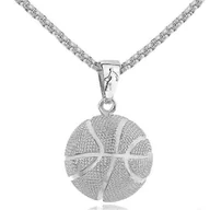 Naszyjniki męskie - No branded Złoty lub srebrny naszyjnik do koszykówki Sportowy naszyjnik Męski wisiorek do piłki NBA Hoops Srebro - miniaturka - grafika 1