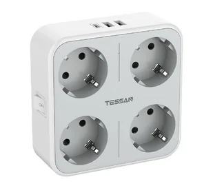 Tessan TS-302-DE-C 4 gniazda 1x USB-C 2x USB-A Biały - Przedłużacze i rozgałęźniki - miniaturka - grafika 1