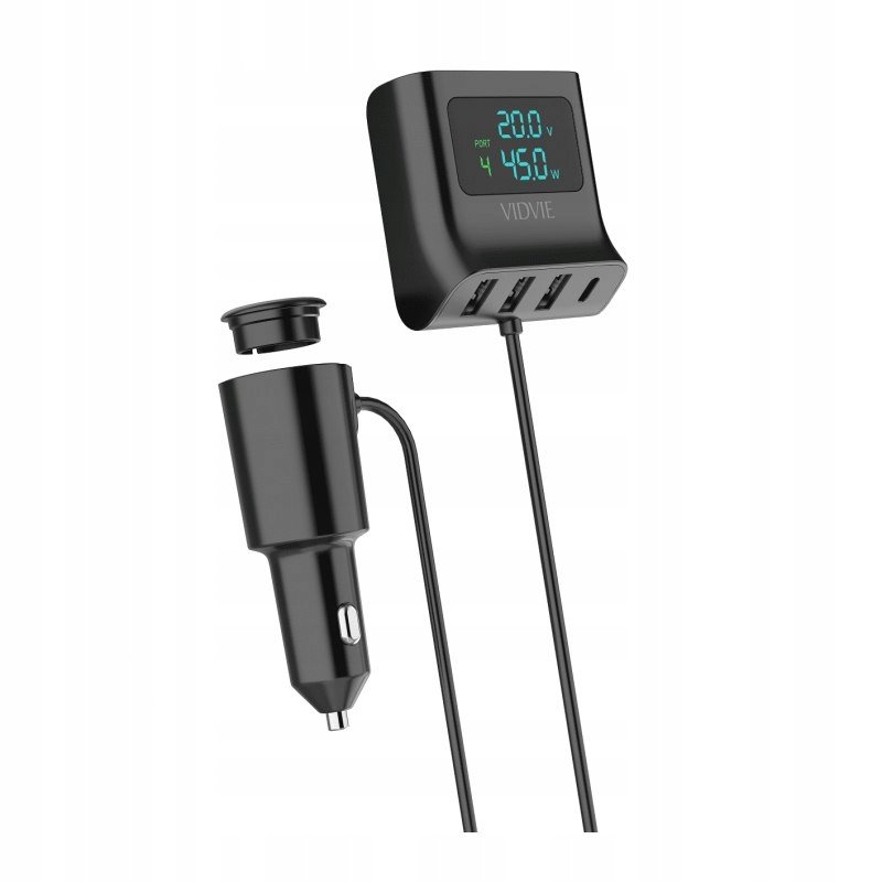 Ładowarka samochodowa VIDVIE CC527 3xUSB + 1xType C 3xUSB 27W,18W,24W+1xType-C 45W czarny