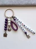 Breloki - Fioletowy Brelok Breloczek Do Kluczy Słońce Dom Dowolne Miasto Napis - miniaturka - grafika 1