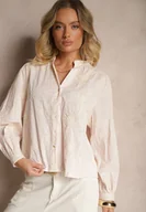 Koszule damskie - Różowa Koszula z Bawełny z Ozdobnym Kwiatowym Haftem z Cekinami Gonisia - miniaturka - grafika 1