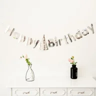 Dekoracje sali - GIRLANDA BANER NA URODZINY DEKORACJA NAPIS SREBRNY METALICZNY URODZINOWA - miniaturka - grafika 1