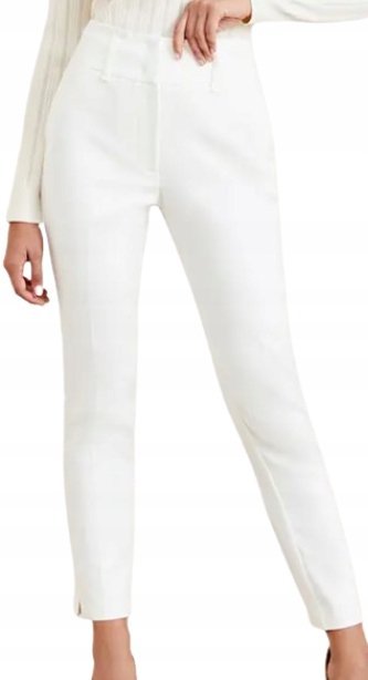 MARCIANO GUESS ECRU ELEGANCKIE SPODNIE WYSOKI STAN Z ZASZEWKAMI 40 1GMA