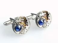 Spinki do mankietów i krawatów - Spinki posrebrzane do mankietów ROUND I Deep Navy - miniaturka - grafika 1