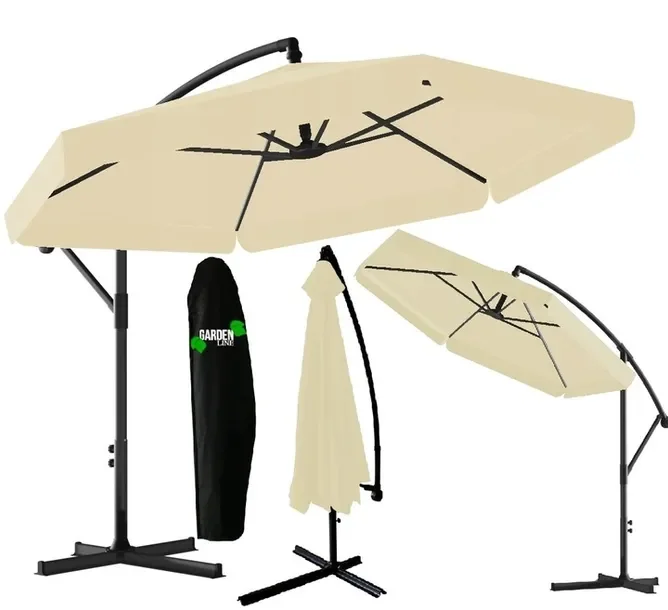 Parasol Ogrodowy Składany 350cm Z Falbaną Beżowy Pokrowiec