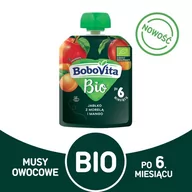 Desery dla dzieci - Bobovita Bio Jabłko, morela, mango - mus owocowy 80g - miniaturka - grafika 1