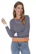 Bluzy damskie - Trendyol Damska bluza z okrągłym dekoltem w paski, pomarańczowa, S, pomarańczowy - miniaturka - grafika 1