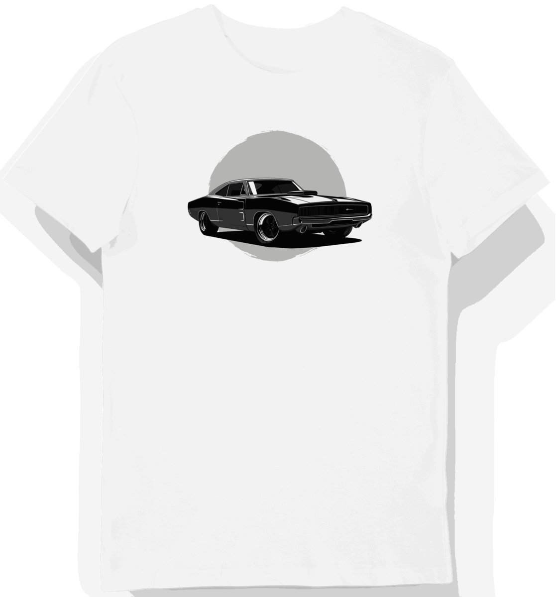 Koszulka męska biała z Nadrukiem Klasycznego Dodge Chargera L