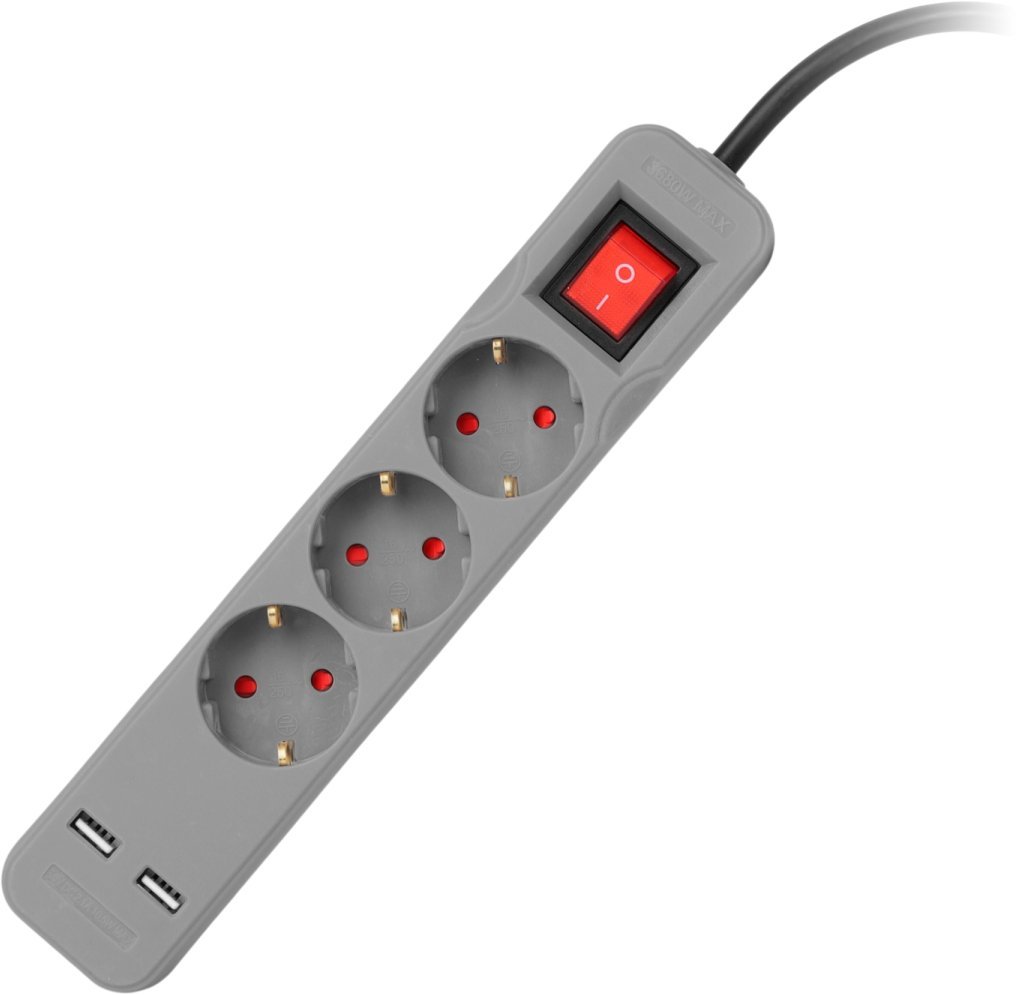 Listwa zasilająca ENTAC Entac Listwa zasilająca 3-gniazdowa 2x USB-A 1,5m szary ESE1.5G3-1.5-SW-USB-GR
