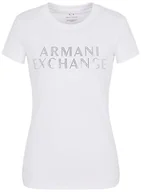 Koszulki i topy damskie - Armani Exchange Damska koszulka Slim Fit Stretch Cotton Embellished Logo Fitted Tee T-Shirt, biały, S - miniaturka - grafika 1
