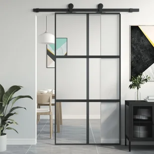 Drzwi przesuwne, czarne, 102,5x205cm, szkło hartowane aluminium 8721012120464 - Drzwi wewnętrzne - miniaturka - grafika 1