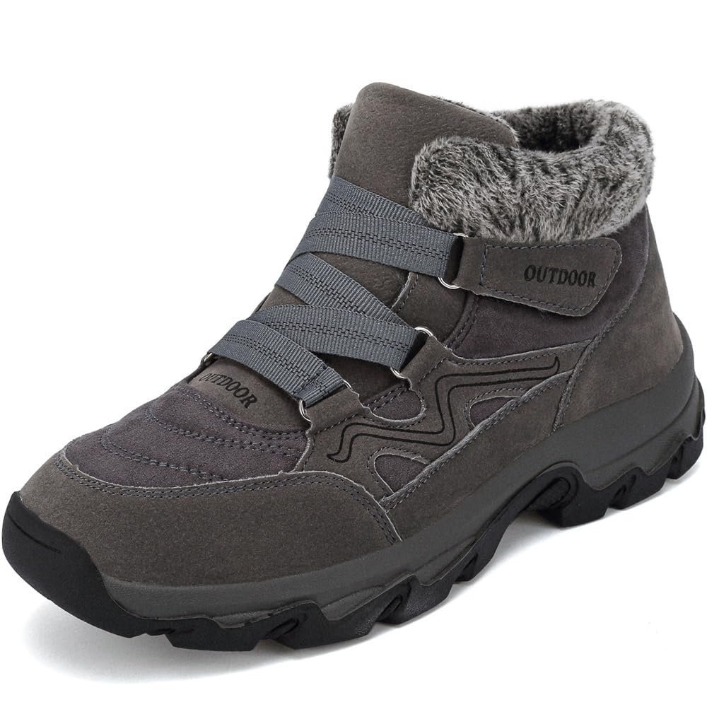 Buty Zimowe Ocieplane Antypoślizgowe Trekkingowe Wygodne Unisex Szare 42