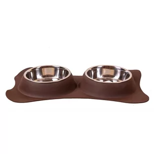 Happet Miska dla psa podwójna na podkładce brązowa 2x 15cm/0,48l - Miski dla psów - miniaturka - grafika 1