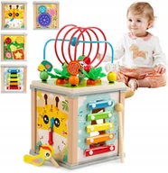 Zabawki interaktywne dla dzieci - Kostka Edukacyjna Sensoryczna Drewniana Montessori Sorter Złap Robaczka - miniaturka - grafika 1