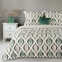 Eurofirany Pościel satynowa 220x200 Spring 12 Geometria kremowa zielona - Pościel Eurofirany Pościel satynowa 220x200 Spring 12 Geometria kremowa zielona - Pościel - miniaturka - grafika 1