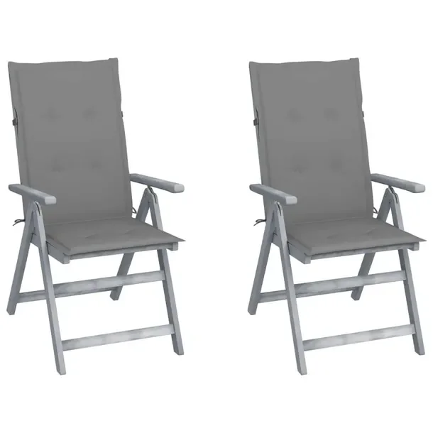 Zestaw 2 Krzeseł Ogrodowych z Poduszkami, Drewno Akacjowe, Szare 57x69x110