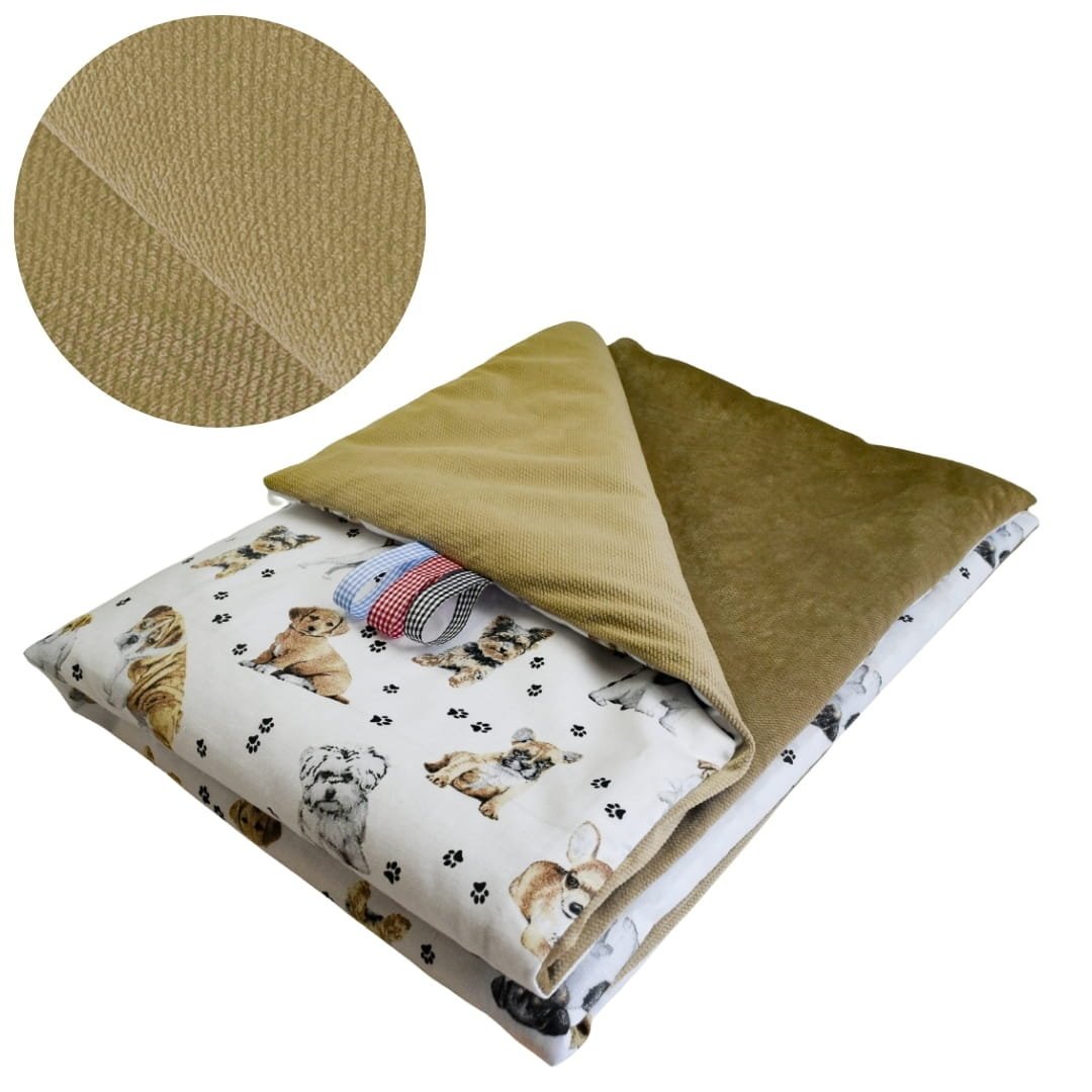 Kocyk Dziecięcy 75x100 Ocieplany Pieski Białe/Beż Bawełna/Velvet Polski Producent