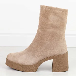 Beżowe przejściowe botki damskie na obcasie S.Barski 739 - S.BARSKI - Botki damskie - miniaturka - grafika 1