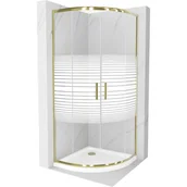 Kabiny prysznicowe - Mexen Rio kabina prysznicowa półokrągła 90x90 cm, pasy, złota + brodzik Flat, biały - miniaturka - grafika 1