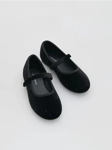 Reserved - Czarne welurowe baleriny - czarny - Buciki dla niemowląt - miniaturka - grafika 1