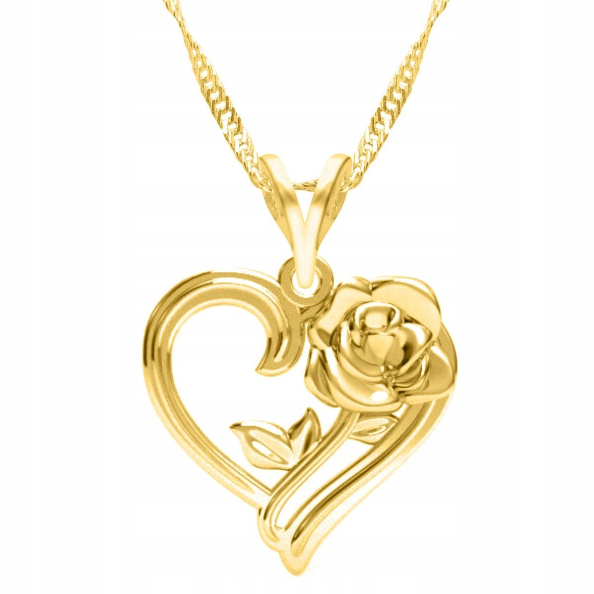 Złoty Naszyjnik Serce z Kwiatkiem Kwiat Serduszko Róża Tulipan SREBRO 925