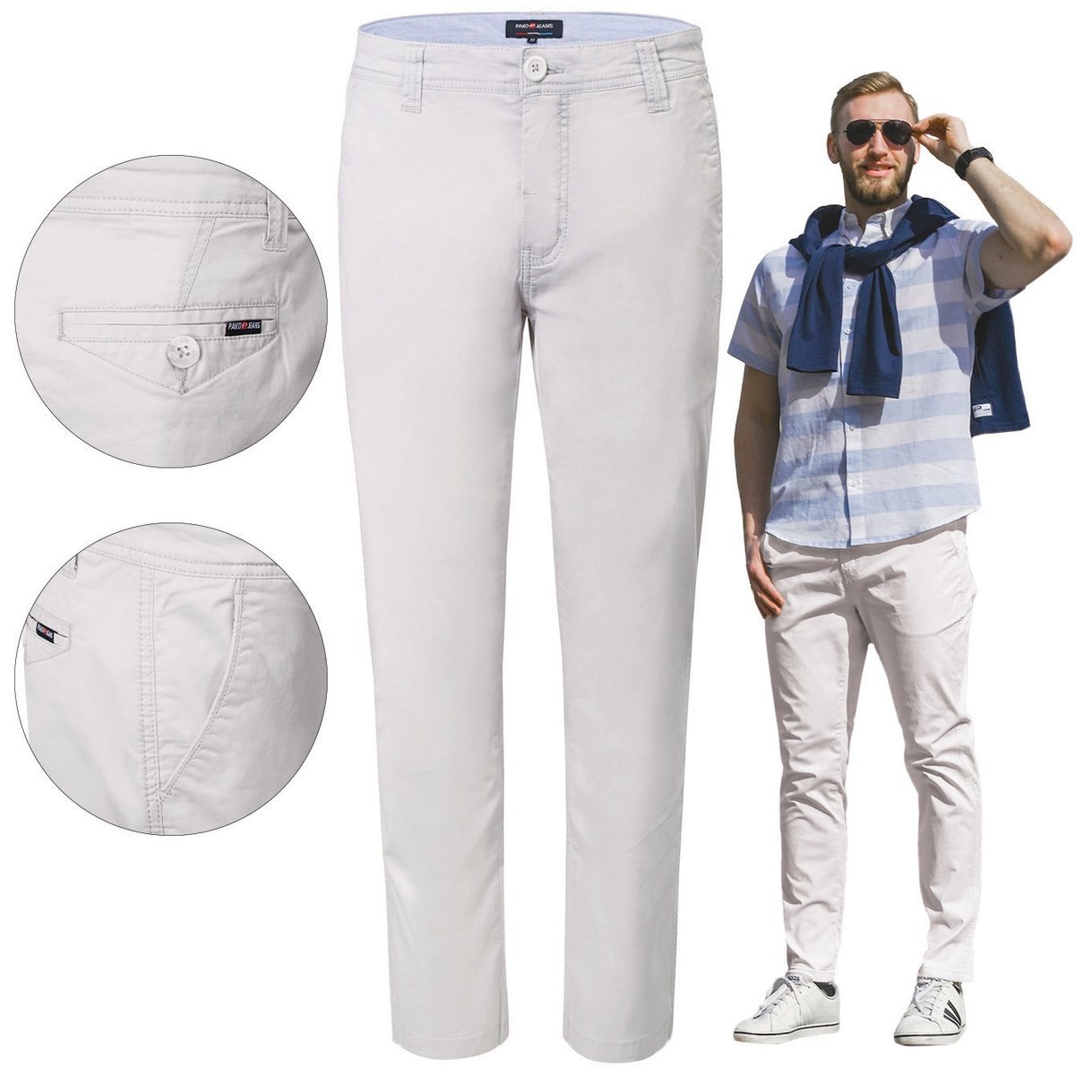SPODNIE Męskie CHINOSY Bawełniane JASNOSZARE Slim Fit W36/L32 Pako Jeans