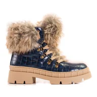 Botki damskie - Goodin Trapery damskie z futerkiem niebieskie - miniaturka - grafika 1