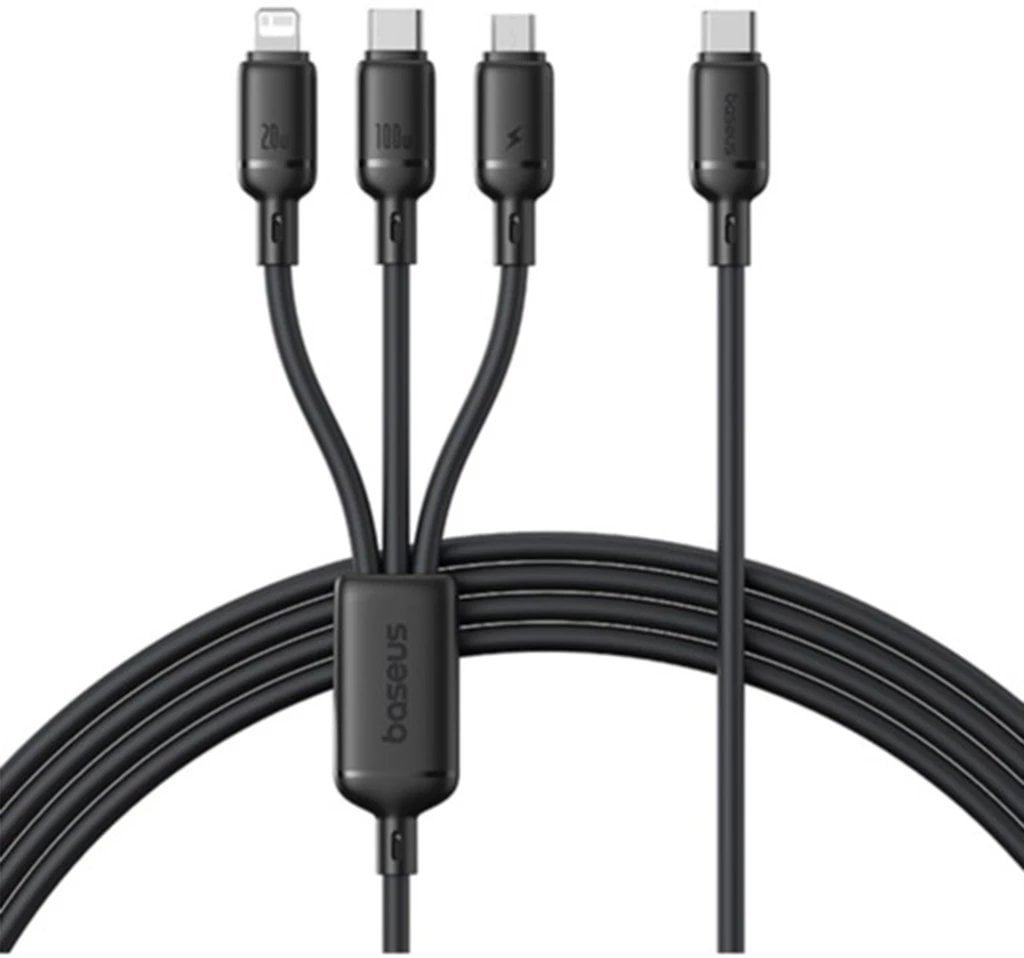 Kabel USB Baseus USB-C - USB-C + microUSB + Lightning 1.5 m Czarny P10377705123-00