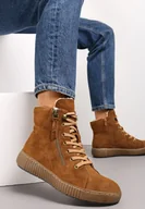 Botki damskie - Brązowe Traperki Sportowe ze Sznurowaniem i Ociepleniem Persetina - miniaturka - grafika 1